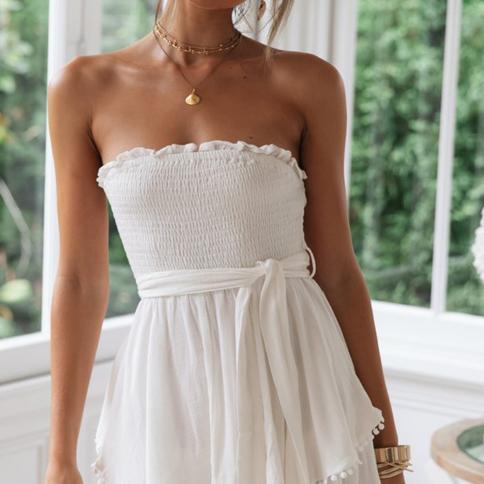 שמלת מסיבת חופשה לנשים ללא שרוולים חצאית מיני עם חגורה נשים vestidos שמלת נשף לבנה