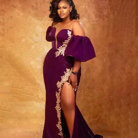 mermaid prom dresses for black girls appliques high split neck side slit formal occasion vestidos para mujer فستان