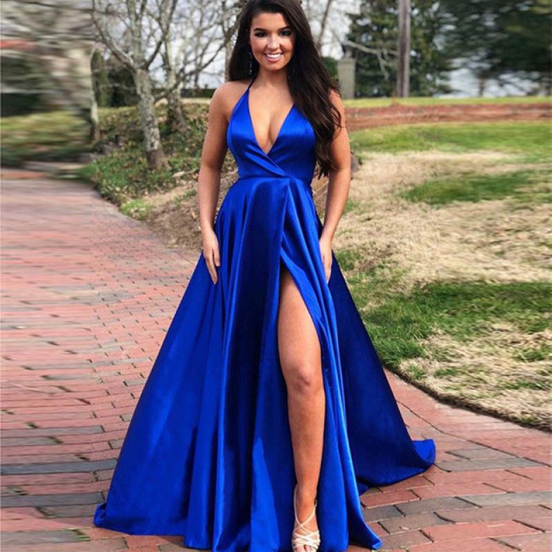strapless open back dress Royal Blue V-Neck Spaghetti Straps Long Prom Dress MP657 main image 1
