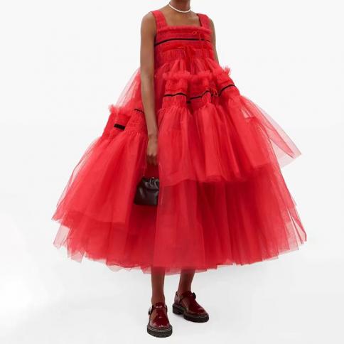שמלת נשף אדומה שמלות נשף לנשים טול באורך תה עם צווארון מרובע עם מסיבת ערב חגיגי לחתונה באירועים מיוחדים