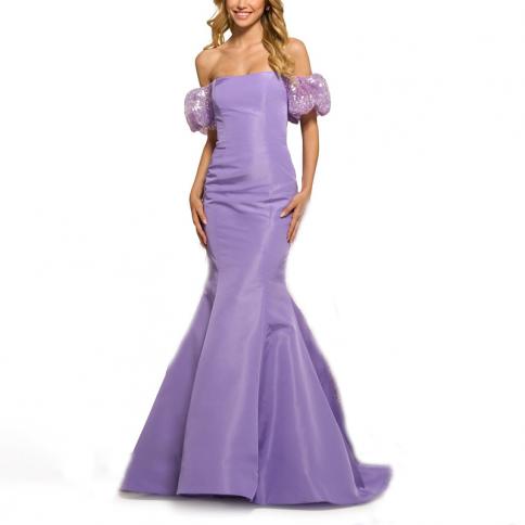 שמלות ערב ארוכות נוצצות לילך לנשים באורך רצפת הכתף בתולת ים נשף אורח חתונה אירועים מיוחדים 202