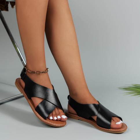 2024 סנדלי נשים חדשות רצועת אבזם קיץ נעלי חוף שטוחות לאישה נעלי חוף מוצקות רצועה אחורית מוצקה סנדלי נשים פלוס סי