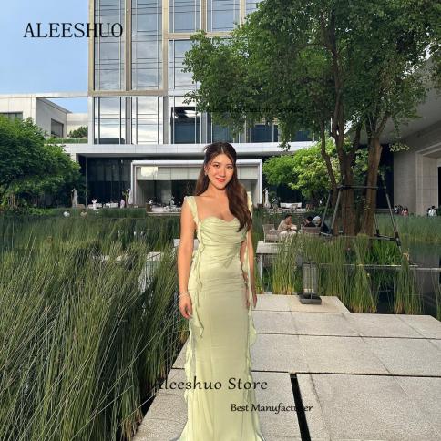 aleeshuo simple satin mermaid prom dress spaghetti strap party dress backless lace up evening dresses floor-length فس�