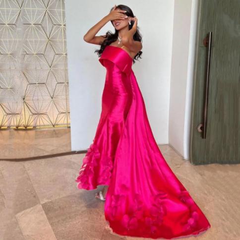 aleeshuo rosy mermaid prom dress taffeta evening dress appliques strapless sleeveless saudi arabia formal ball gown فس