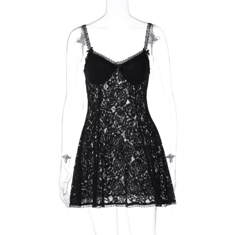 2024 Spring New See-through Lace Slim Short Princess Dress Super Spicy  Suspender Dress Drop Shipping size S Color Fabric composition: 90% nylon,  10% spandex Large size weight: 0.18kg