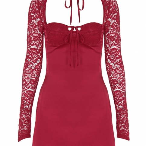 chinese dress ladies Black Le Stretch Lace Plunge Mini Dress