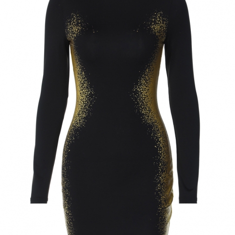 And Clothing 2024 Spring New Fashion Gilt Offset Printed Slim-fitting  Hip-hugging Long-sleeved Elegant Style Dress For size S Color Fabric  composition: 83% polyester, 17% spandex Large size weight: 0.24kg