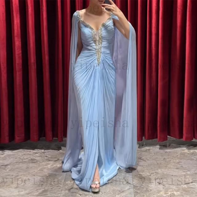 שמלות ערב רשמיות בהתאמה אישית של VNECK ללא שרוולים קפלים קפלים ארוכים לנשף G