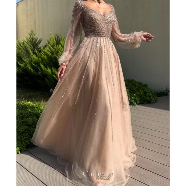 קתי בהתאמה אישית של אלין VNECK שמלות נשף חרוזים