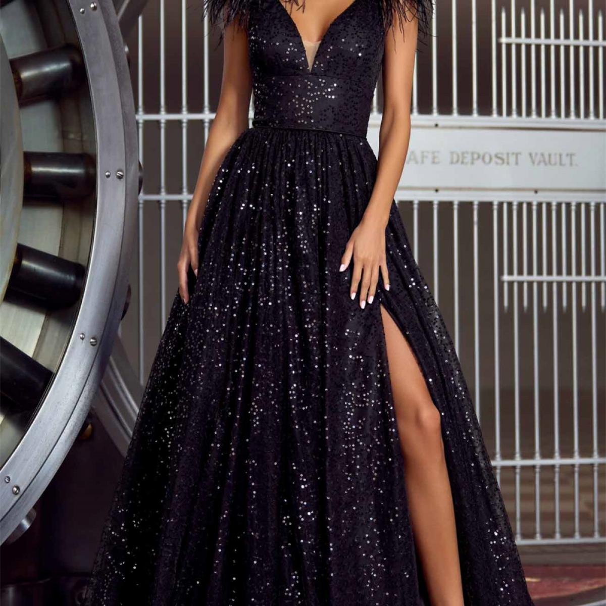 aline black formal dress A Line Black Long Prom Dresses, Strapless Evening Party Dress fg5502