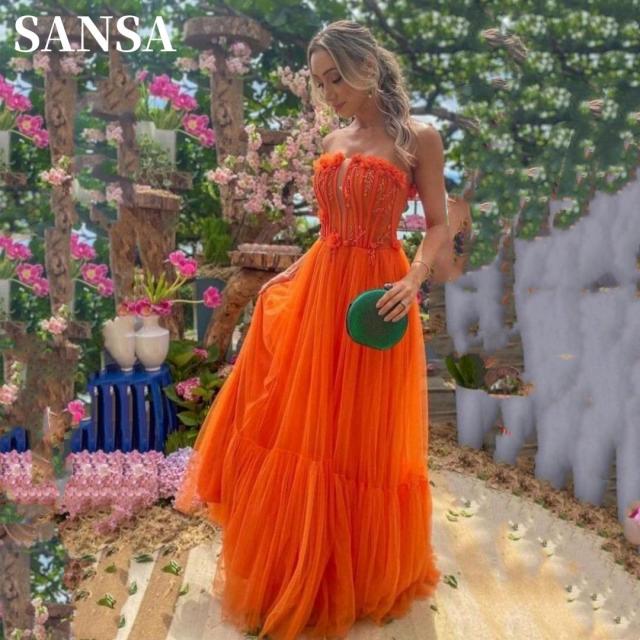 Sansa Orange Strapless Straples