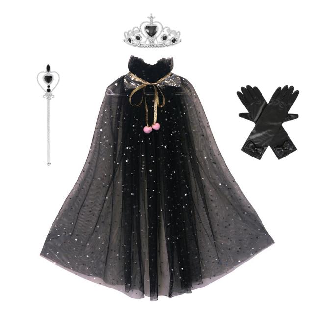 Girls Halloween Elphaba Wicked Witch Black Dress Children Black Lace Fluffy  Gown Carn