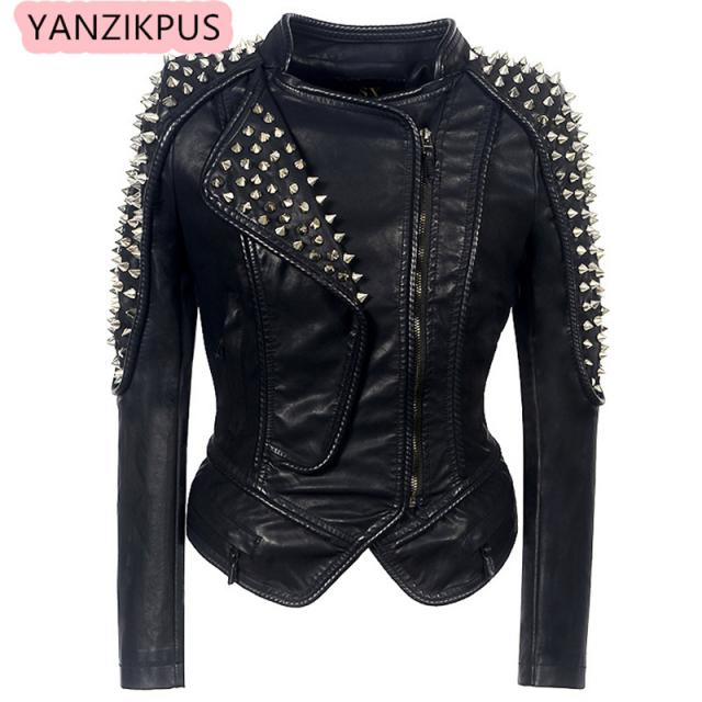 steampunk rock rivet מעיל עור לנשים דק קצר בגדי רחוב רקמה גותית p