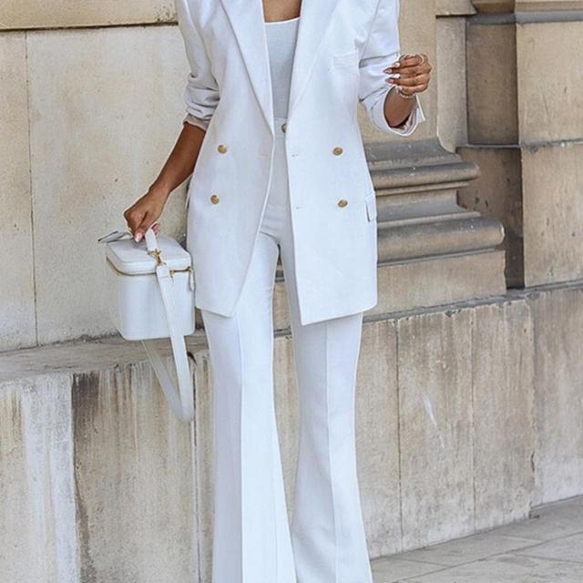 סטים של נשים כל העונה עסקי הגון רגיל כפול חזה דש שרוולים ארוכים גבוה