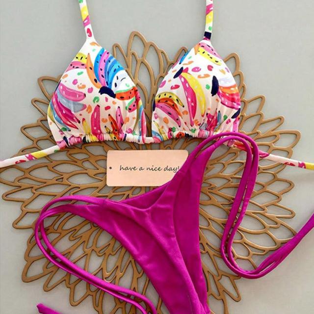 סט ביקיני 2025 חדש לנשים עם הדפס פירות טרופיים בגד ים מותן גבוה