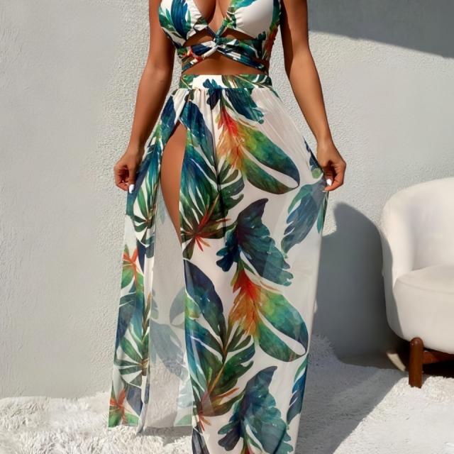 ביקיני קולר 3 חלקים בגד ים תחבושת 2025 ושמלת חוף בגדי ים מתרחצים לנשים