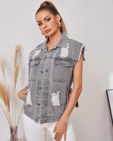 ripped denim vest