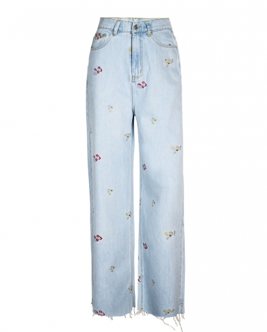 New Embroidered Jeans Womens Slim Wide 