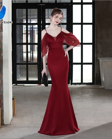 Deerveado Dark Red Mermaid Evening Dresses Long Elegant V Neck Womens  Bodycon Party Dresses Evening Gown K18667evening Color Black US Size 2