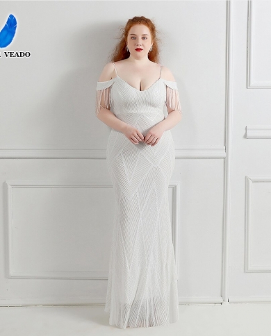 Deerveado Plus Size White Evening Dress 