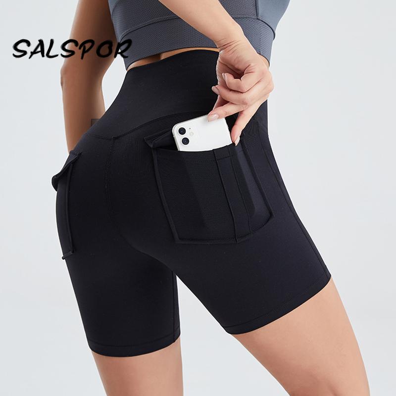 Salspor 2xl Black Pockets Shorts Women Sport Casual High Waist Fitness  Bottoms Workout Activewear Push Up Gym Shorts Plu size XXL Color Black