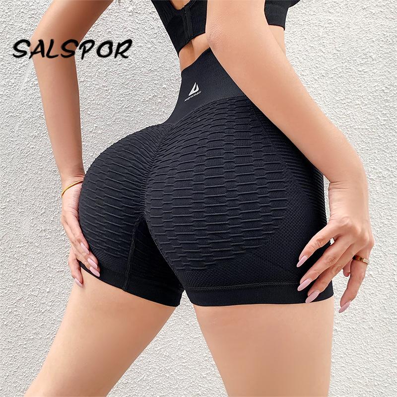 Salspor Sports Shorts Women Summer High Waist Fitness Shorts Push Up Squat  Proof Workout Bottoms Training Casual Slimsho size L Color Red