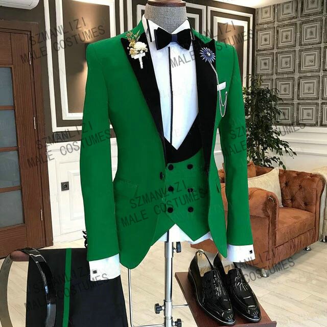 Men Green 2 Piece Suits Office Work Casual Wedding Dinner Suits (Coat +  Pants)