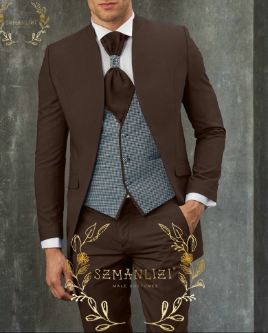 Brown Men's Suits Slim Fit Formal Business Groom Tuxedos Wedding Suit Party  Prom