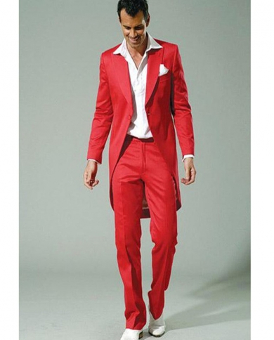 חליפת גברים אדומה חדשה ומסוגננת עם זקט ארוך חליפות הגברים הטובות ביותר לחתונות טוקסידו זקטמכנסיים נאה לגברים