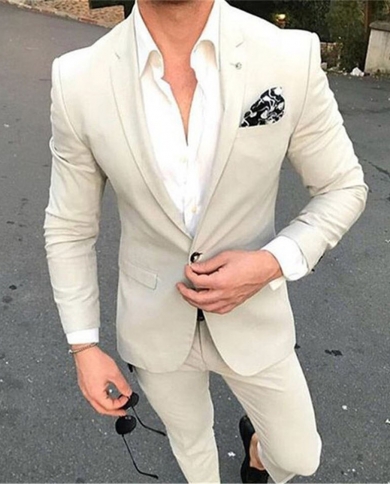 Summer Casual Slim Fit Men Suit 2pieces 