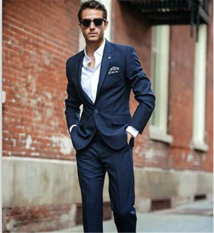 Latest Coat Pant Designs Navy Blue Formal Wedding Suit For Men Custom Made  Groom Groomsman Fashion Slim Fit 2 Pieces Mas size XXXL Color Picture style3