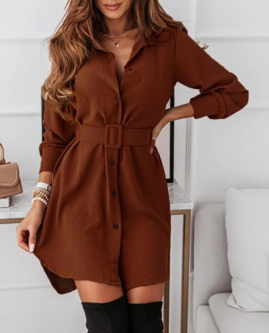 Collar Slit Mini Dress Autumn Casual 