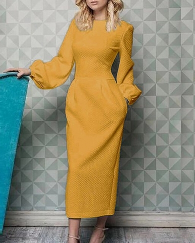 Elegant Puff Shoulder Slim Long Dress 