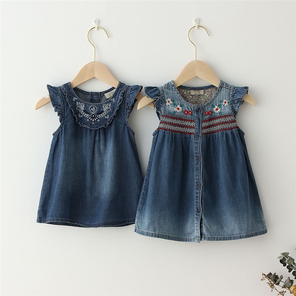 Buy Bold N Elegant Girl's Short Sleeve Front Open Stylish Cotton Denim  Dress Frock Tunic with PU Leather Belt and Pockets for Infant Toddler Baby  Girls (6-12 Months, Dark Blue) at Amazon.in