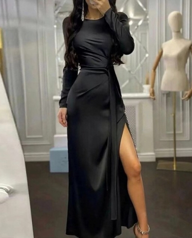 Women Elegant Turtleneck Satin Slit 