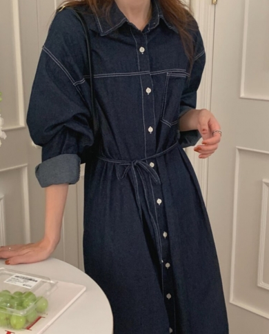 Womens Spring Autumn Denim Shirt Dress 