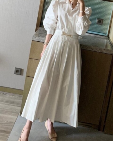 Womens Spring Casual Midi White Dress 