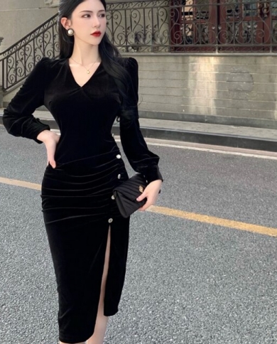 Womens Spring Summer Velvet Midi Black 