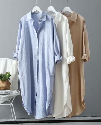 Womens Autumn Cotton Linen Midi White 