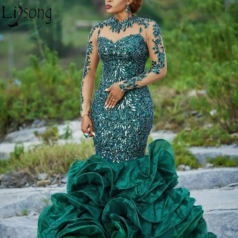 Hunter Green Mermaid Prom Dresses Long 