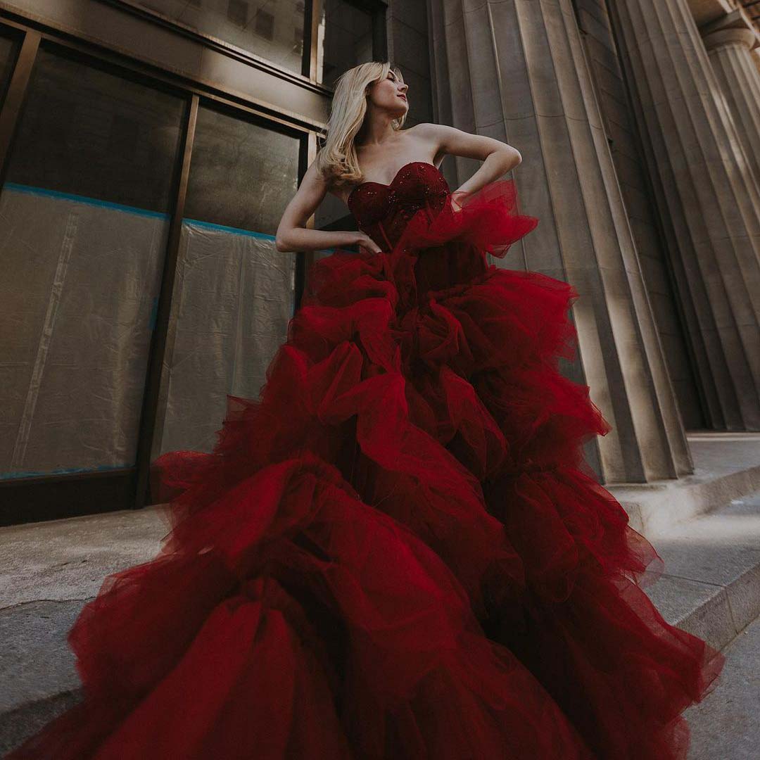 red fluffy dress