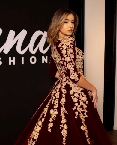 Arabic Burgundy Prom Dresses Gold 