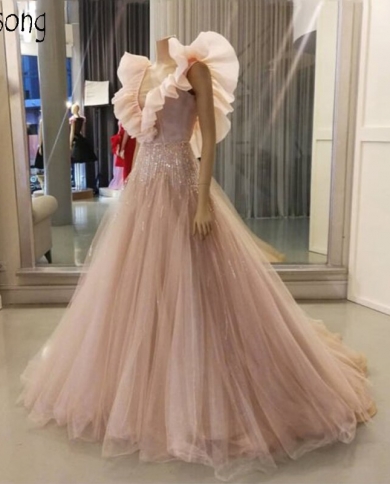 Chic Long Prom Dresses Ruffles V Neck 