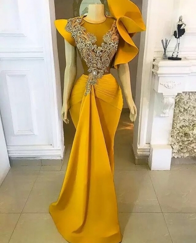 Arabic Aso Ebi Yellow Mermaid Prom 