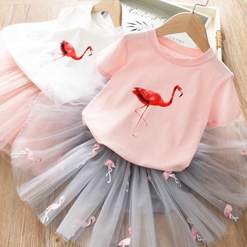 New Girls Dress Clothes Size 2 7 Years Flamingo T Shirtmini Tutu Dress 2pcs  Outfits Princess Kid Costume Clothes Girls Kid Size 7T Color Pink Flamingo  Dress