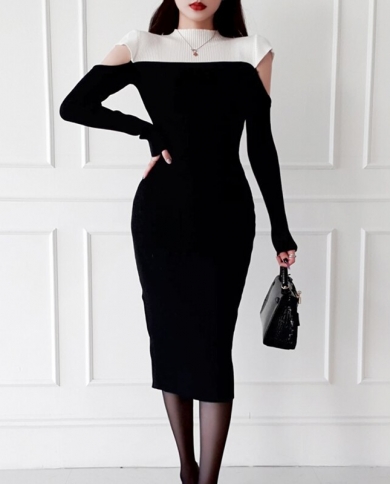 Long Sleeve Knitted Sweater Midi Dress 