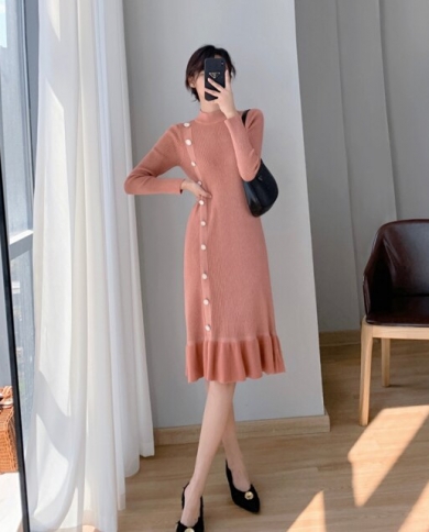 Womens Long Sleeve Knitted Sweater Midi 
