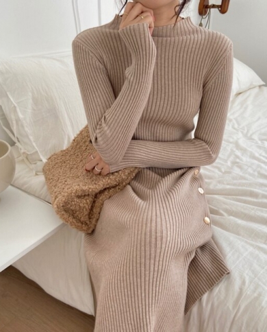Autumn Buttons O Neck Female Knitted 