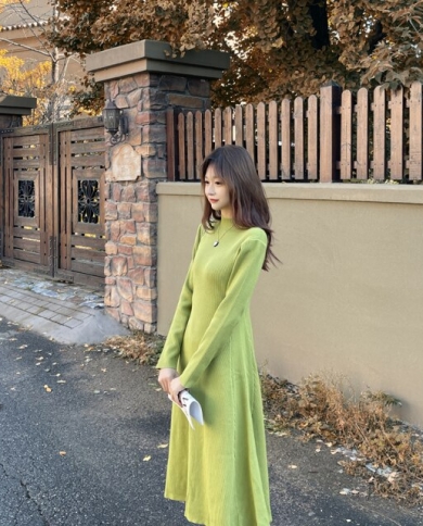 Long Sleeve Knitted Sweater Midi Dress 