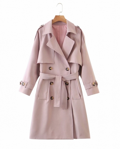 Zxqj Women Pink Waist Tranch Coat 